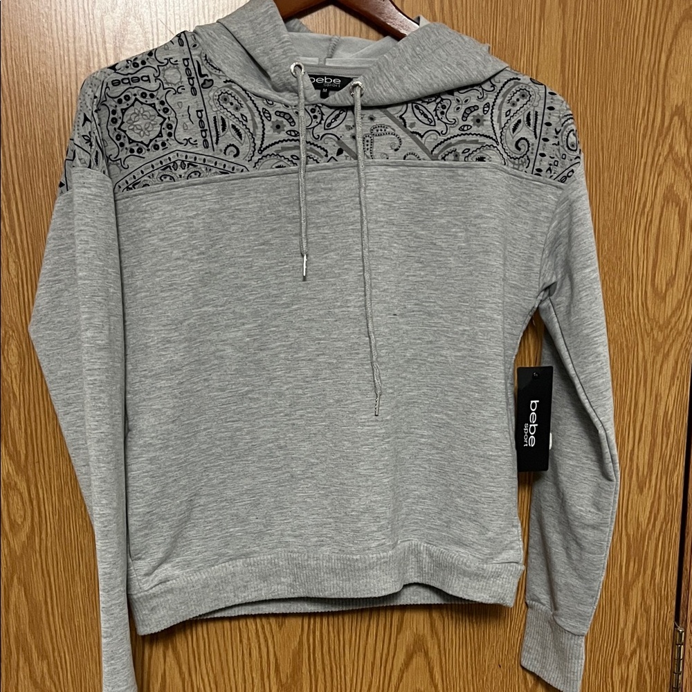 Bebe Sport Gray Paisley Hoodie Medium NWT